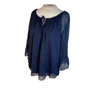 Gibson Latimer Polka Dot Flowy Top Shirt Blouse Navy